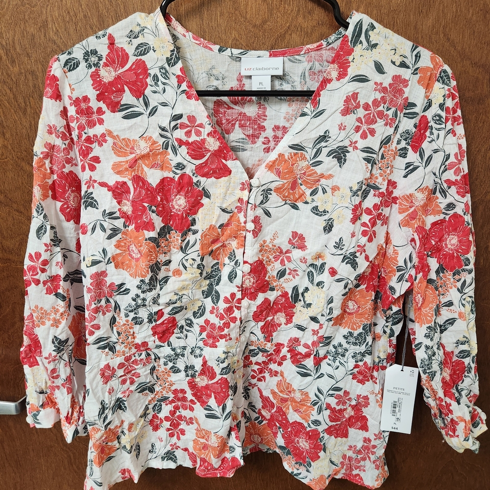 Liz Claiborne Women's Floral Blouse - Red, Orange, and Black